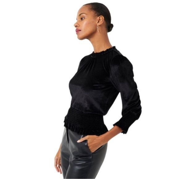 New French Connection Black Sula Velvet Jersey Top Size M - Picture 3 of 9